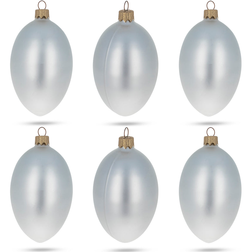 Glass Set of 6 White Matte Glass Egg Ornaments 4 Inches in White color Oval