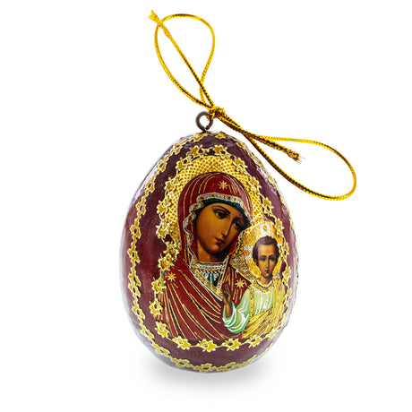 Wood Maria with Jesus Christ Brown Wooden Easter Egg in Multi color