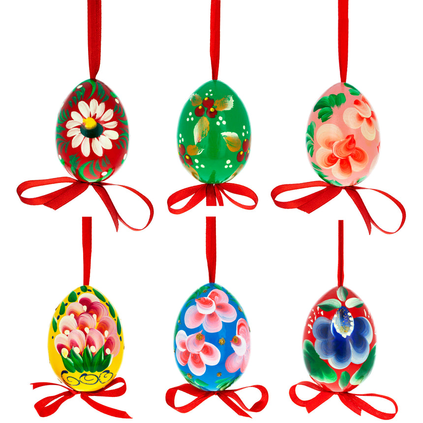 Wood Flowery Painting Multicolored Wooden Easter Egg Ornaments in Multi color