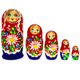 Wood 5 Pieces Daisy Multicolor Miniature Wooden  Nesting Dolls in Red color