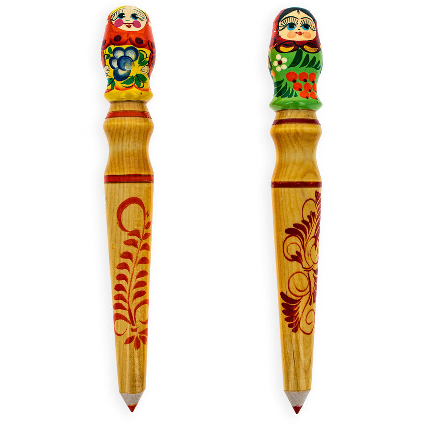 Wood Wooden Matryoshka Doll Pencil (1 Random Design) 11.3 Inches in Multi color