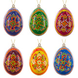 Wood Set of 6 Hand Painted Ukrainian Wooden Easter Egg Ornaments 2.5 Inches in Multi color Oval