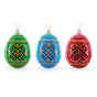 Wood Set of 3 Vibrant Geometric Ukrainian Pysanky Wooden Easter Egg Ornaments 2.5 Inches in Multi color Oval