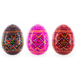 Wood Set of 3 Red Shades Geometric Ukrainian Pysanky Wooden Easter Eggs 2.5 Inches in Multi color Oval