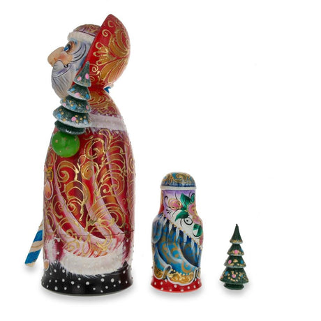 Hand Carved Solid Wood Santa Did Moroz Nesting Dolls 9.5 Inches ,dimensions in inches: 9.5 x 9.5 x 4.5