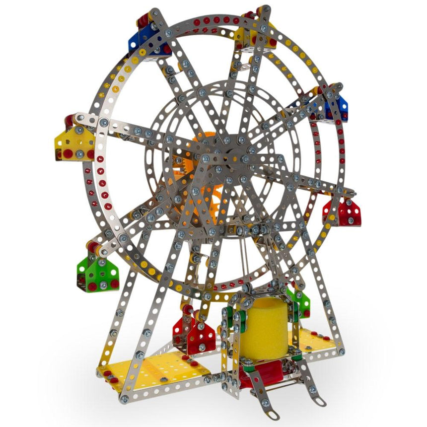 Metal Rotating Motorized with LED Lights Metal Ferris Wheel Model Kit (954 Pieces) 14 Inches in Multi color Round