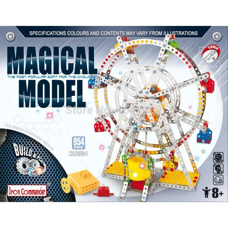 Rotating Motorized with LED Lights Metal Ferris Wheel Model Kit (954 Pieces) 14 Inches