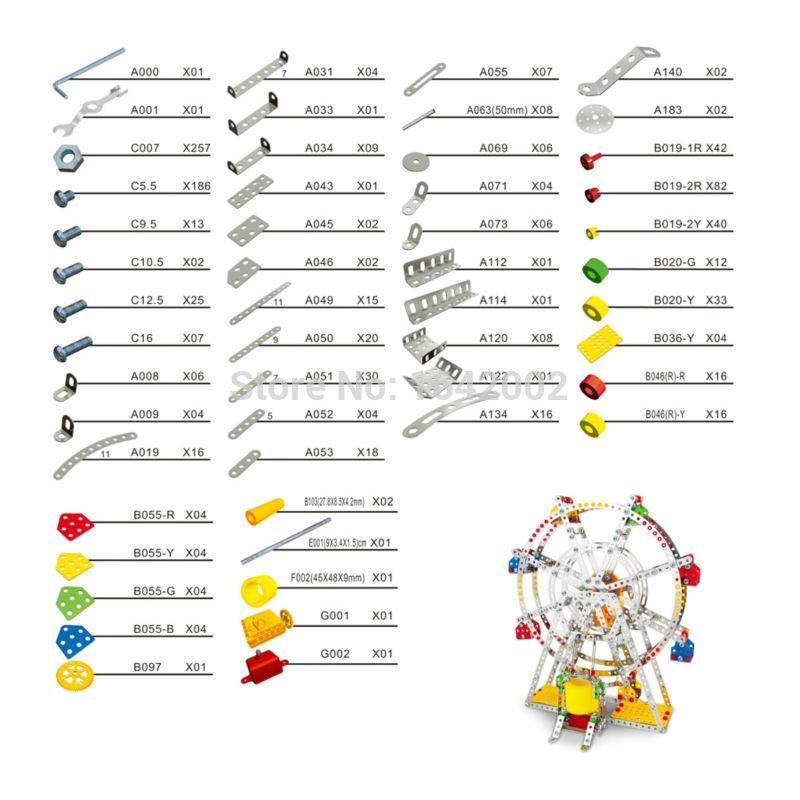 Rotating Motorized with LED Lights Metal Ferris Wheel Model Kit (954 Pieces) 14 Inches