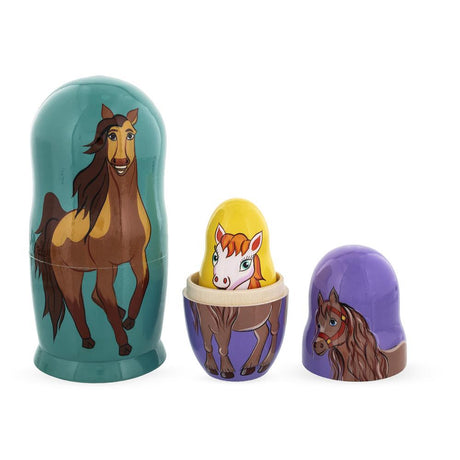 Set of 5 Horses Wooden Nesting Dolls 6 InchesUkraine ,dimensions in inches: 5.75 x 3 x 3