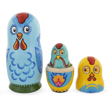 The Chicken Family Wooden Nesting DollsUkraine ,dimensions in inches: 5.75 x 6.3 x 3.2