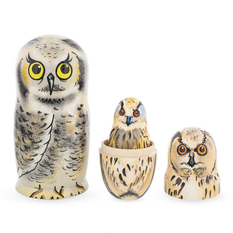 Set of 5 Owls Wooden Nesting Dolls 6 InchesUkraine ,dimensions in inches: 6 x 3 x 3