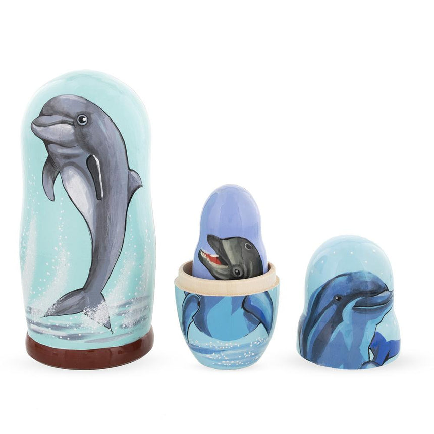 Set of 5 Dolphins Wooden Nesting Dolls 6 InchesUkraine ,dimensions in inches: 5.75 x 3 x 3