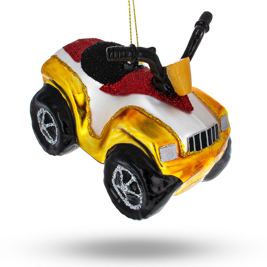 Glass Yellow 4-Wheeler ATV Glass Christmas Ornament in Yellow color