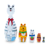 Wood Tabby, Siamese, Maine Coon & Mouse Cats Wooden Nesting Dolls 7 Inches in Multi color