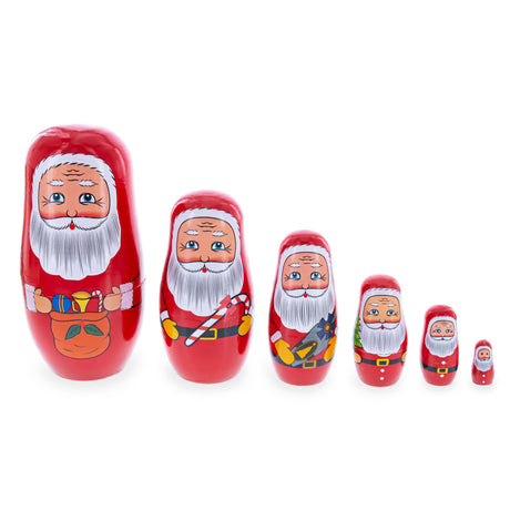 Wood Set of 6 Santa with Christmas Gifts Wooden Nesting Dolls 5.5 Inches in Red color