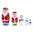 Wood Set of 5 SantaCople and Snowmen Wooden Nesting Dolls 5.5 Inches in Red color