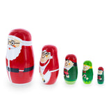 Set of 5 Santa, Mrs. Claus, Elf & Snowman Wooden Nesting Dolls 4.75 Inches ,dimensions in inches: 4.75 x 1.8 x