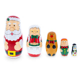 Wood Santa, Mrs. Claus, Reindeer, Elf Wooden Nesting Dolls 6 Inches in Red color