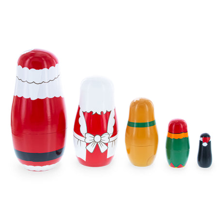 Shop Santa, Mrs. Claus, Reindeer, Elf Wooden Nesting Dolls 6 Inches. Buy Nesting Dolls Santa Red  Wood for Sale by Online Gift Shop BestPysanky stackable matryoshka stacking toy babushka Russian authentic for kids little Christmas nested matreshka wood hand painted collectible figurine figure statuette