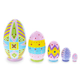 Set of 5 Ukrainian Easter Eggs Pysanky Wooden Nesting Dolls 5 Inches ,dimensions in inches: 5 x 2.3 x