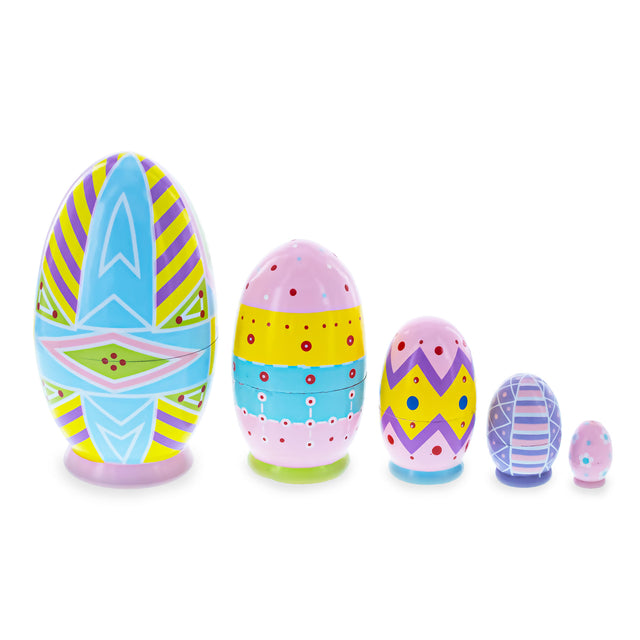 Wood Set of 5 Ukrainian Easter Eggs Pysanky Wooden Nesting Dolls 5 Inches in Multi color Oval