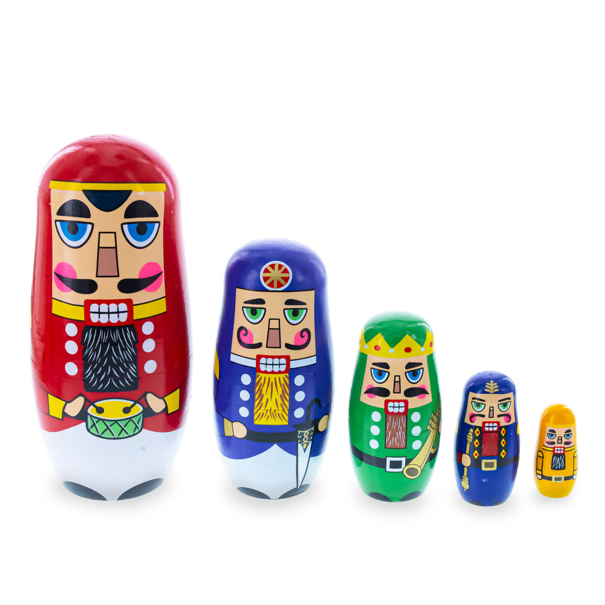 Wood Nutcrackers with Drums, Sword, Trumpet Wooden Nesting Dolls 5.5 Inches in Multi color