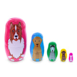 Wood Dogs and Puppies with Bone Animal Wooden Nesting Dolls 4.75 Inches in Multi color