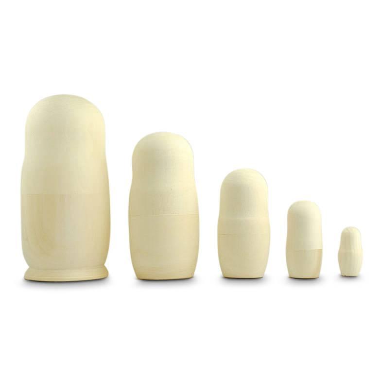 Wood Set of 5 Unpainted Blank Wooden Nesting Dolls 7 Inches in Beige color