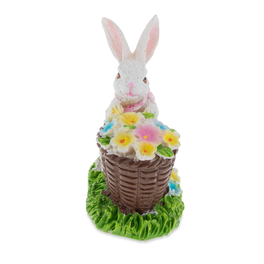 Bunny with Easter Basket full of Flowers 3 Inches ,dimensions in inches: 3 x 2.5 x 2.5