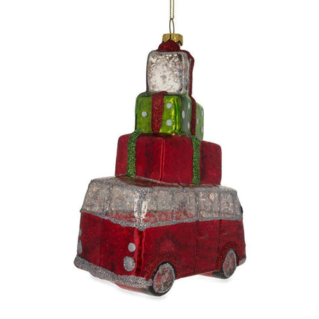 Hippie's Retro Bus Blown Glass Christmas Ornament ,dimensions in inches: 5.5 x 4.1 x