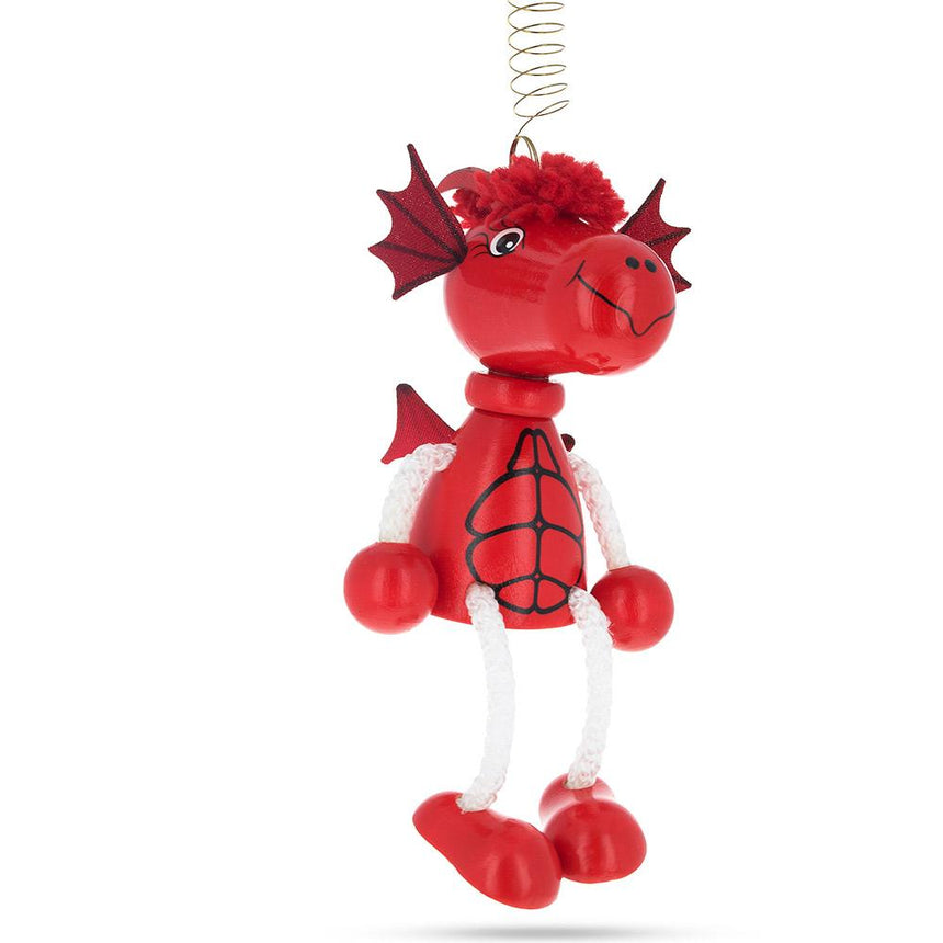 Wood Red Dragon Wooden Doll on a Spring 5.7 Inches in Red color