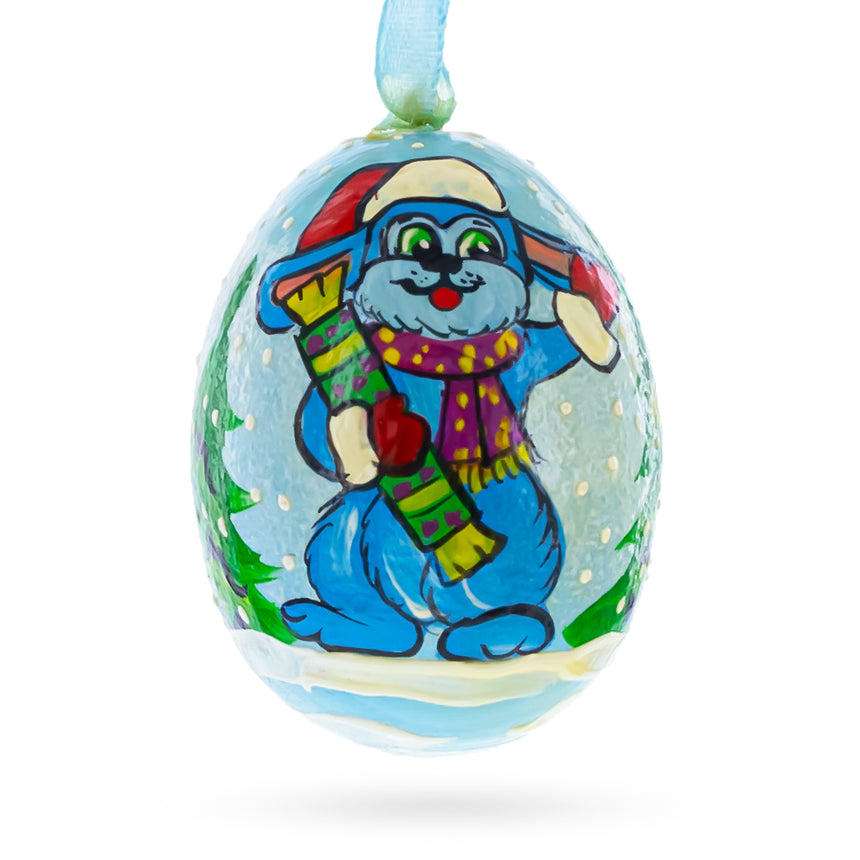 Wood Bunny Wooden Christmas Ornament in Multi color Oval