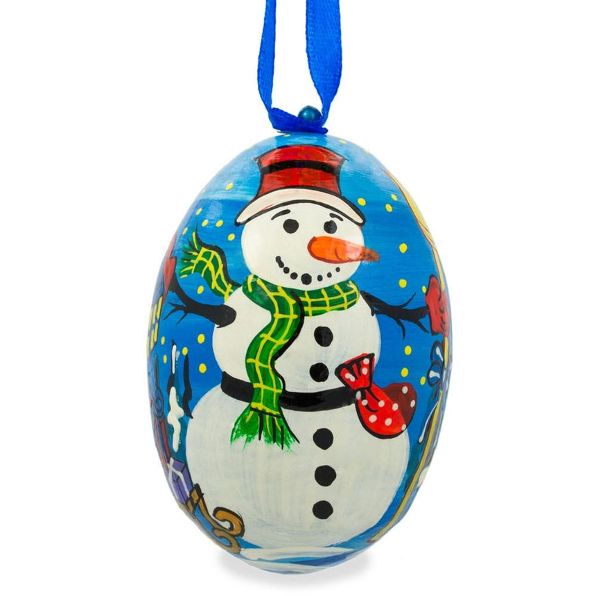 Wood Snowman Wooden Christmas Ornament in Multi color Oval