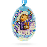 Wood Girl Giving Candy to Squirrel Wooden Christmas Ornament in Multi color Oval