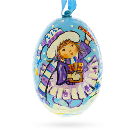 Wood Girl Giving Candy to Squirrel Wooden Christmas Ornament in Multi color Oval