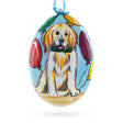 Wood Labrador Retriever Dog with Balloons Wooden Christmas Ornament 3 Inches in Multi color Oval