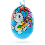 Wood Cat with Balloon and Flowers Wooden Christmas Ornament 3 Inches in Multi color Oval