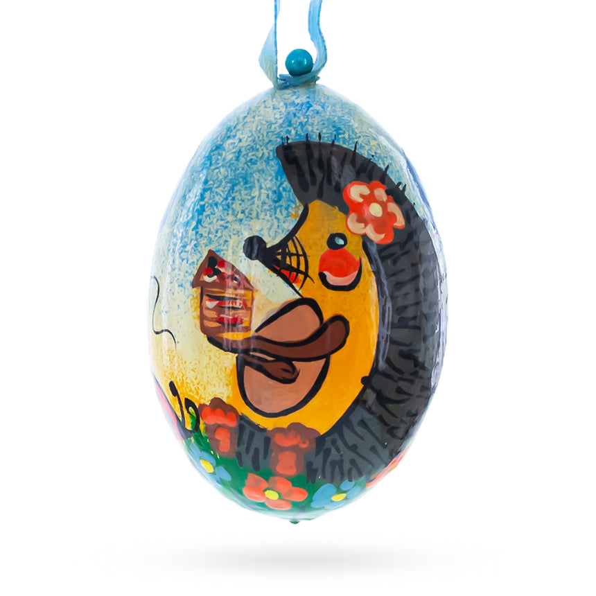 Wood Hedgehog with Balloons Wooden Christmas Ornament 3 Inches in Multi color Oval