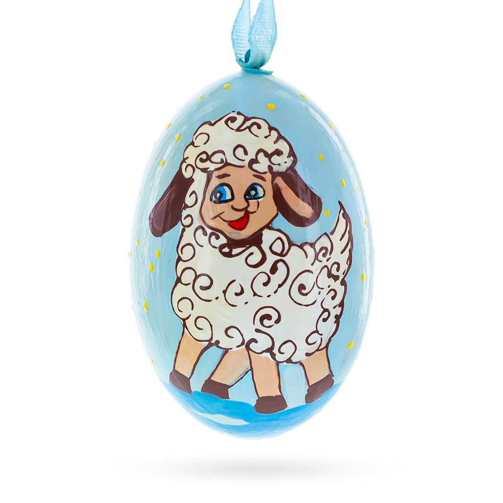 Wood Smiling Lamb Wooden Christmas Ornament 3 Inches in Multi color Oval