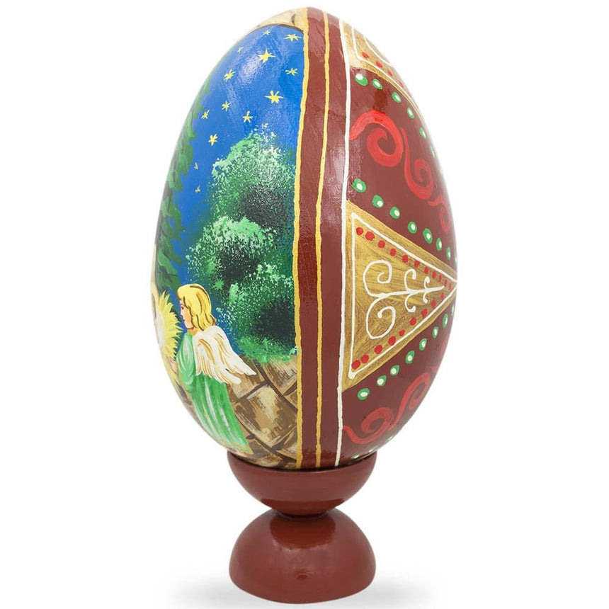 Virgin Mary in Mangle Nativity Scene Wooden Egg Figurine 7.25 InchesUkraine ,dimensions in inches: 7.25 x  x