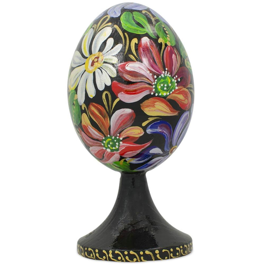 Wood Bouquet of Spring Garden Flowers Wooden Easter Egg Figurine in Multi color Oval