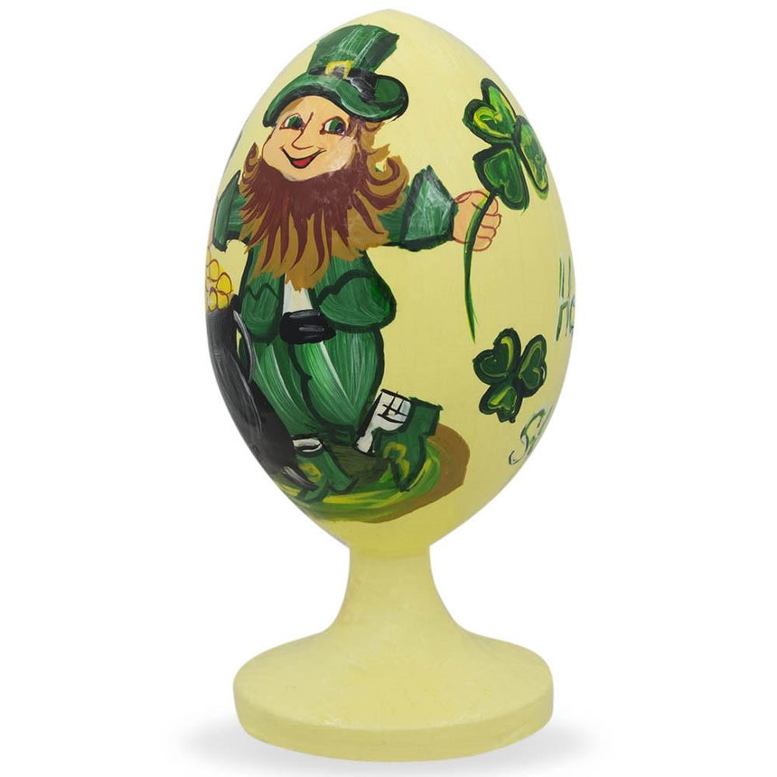 Irish St Patrick's Day Leprechaun with Pot of Gold Wooden FigurineUkraine ,dimensions in inches: 3.5 x 3.5 x