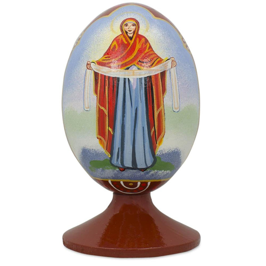 Wood Blessed Virgin Mary Ukrainian Icon Wooden Figurine 4.75 Inches in Multi color Oval