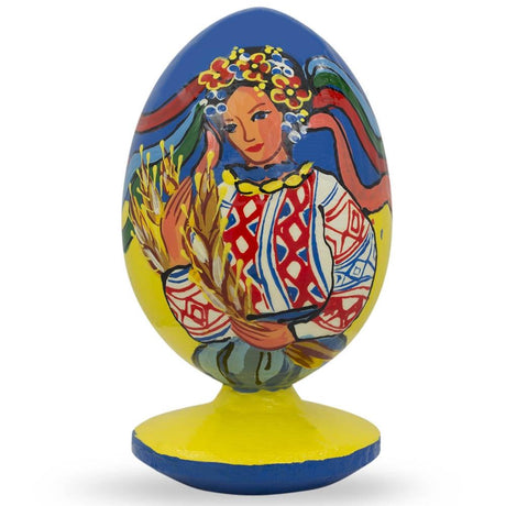 Wood Ukrainian Girl on Independence Day Wooden Figurine in Multi color Oval