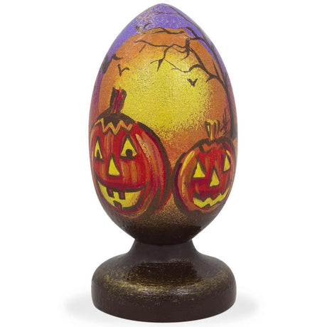 Wood Halloween Night Pumpkin Patch Wooden Figurine in Multi color Oval