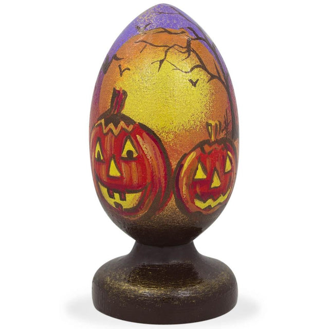 Wood Halloween Night Pumpkin Patch Wooden Figurine in Multi color Oval