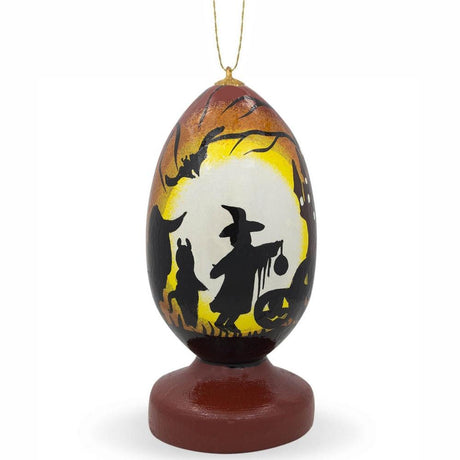 Wood Trick or Treat on Halloween Night Wooden Christmas Ornament in Multi color Egg