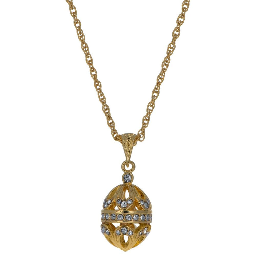 Pewter 57-Crystal Royal Egg Necklace in Brass, 20 Inches in Gold color Oval