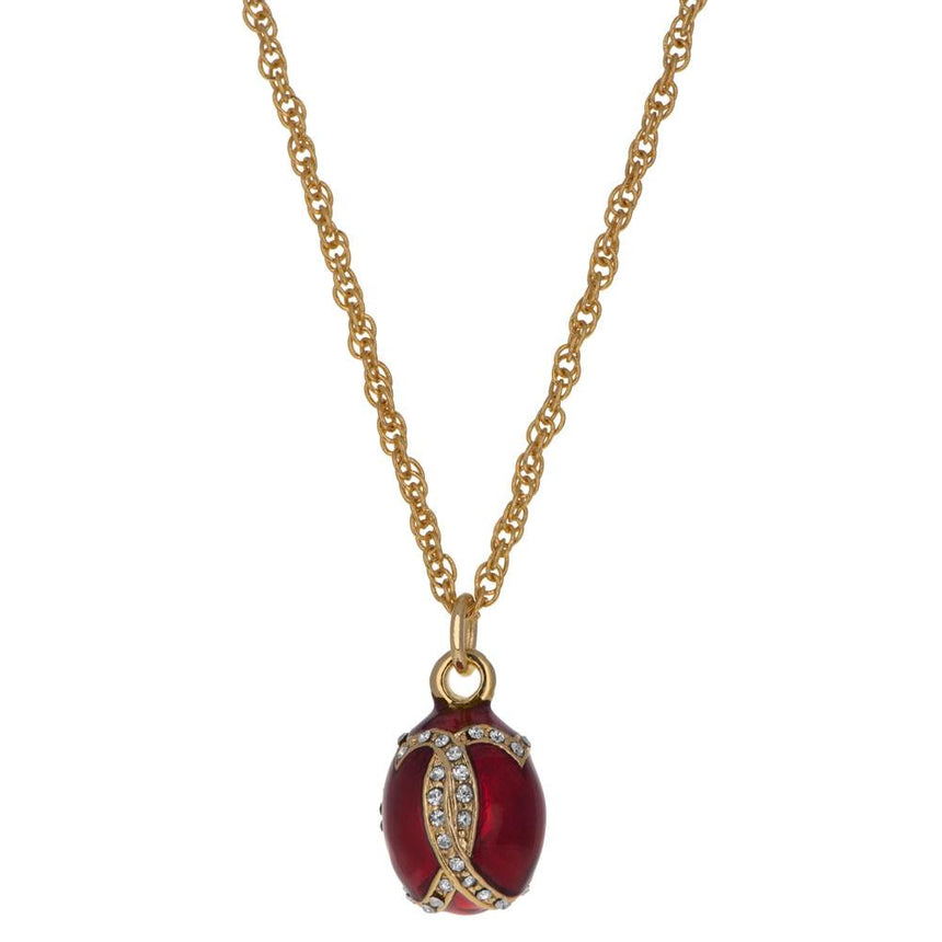 Pewter Venetian Elegance: Red Crystal Royal Egg Pendant Necklace in Red color Oval