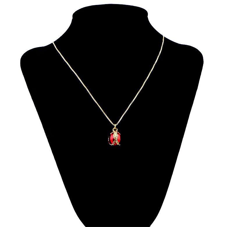 Venetian Elegance: Red Crystal Royal Egg Pendant Necklace ,dimensions in inches: 20 x 0.9 x 0.6